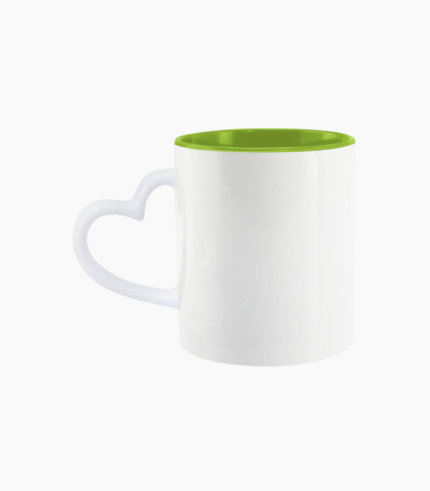 Mug sublimation Poignée cœur Blanc et intérieur Vert cercle