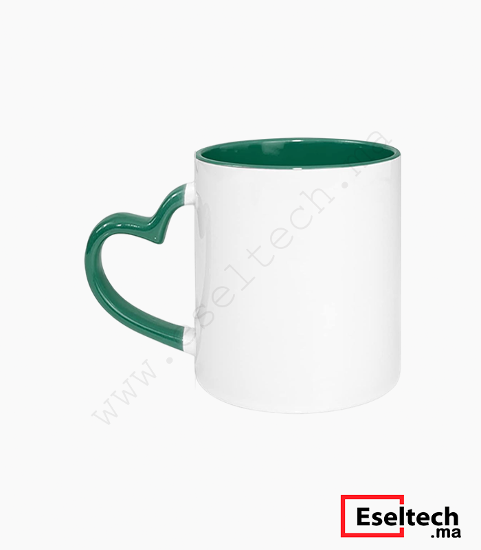 mug couer sublimation vert foncé Mug sublimation Poignée cœur et intérieur Vert foncé cercle