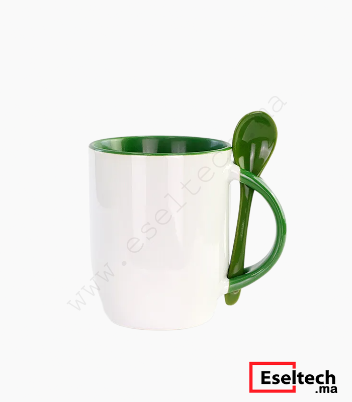 Mugs sublimation Bicolor VERT avec cuillère intégrée Mugs Sublimation Bicolor Vert Avec Cuillère Intégrée