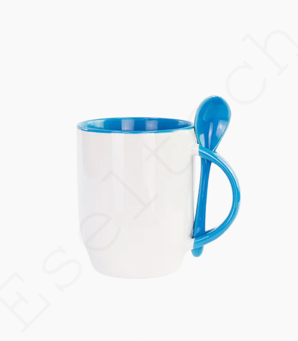 Mugs Sublimation Bicolor Blue Ciel Avec Cuillère Intégrée