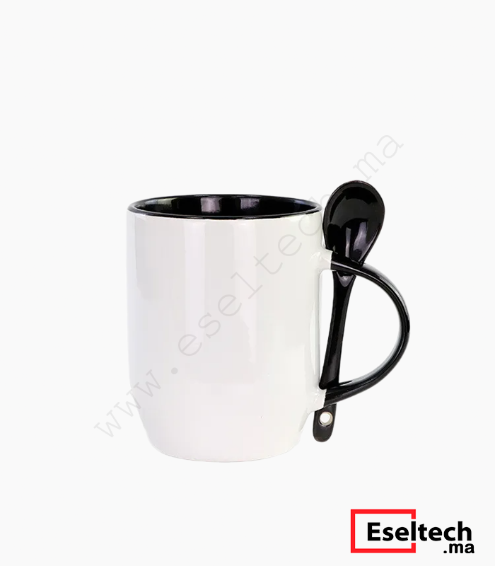 Mugs sublimation Bicolor (noir) avec cuillère intégrée Mugs sublimation Bicolor (noir) avec cuillère intégrée
