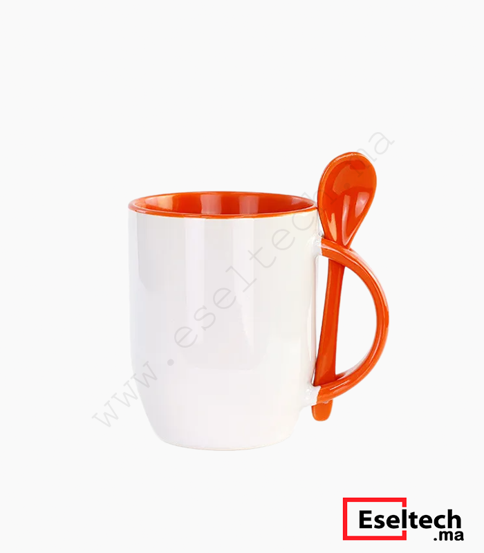 Mugs sublimation Bicolor orange avec cuillère intégrée Mugs Sublimation Bicolor Orange Avec Cuillère Intégrée