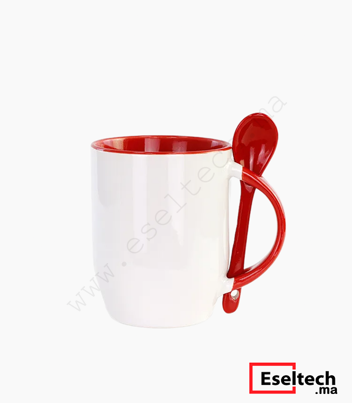 Mugs sublimation Bicolor rouge avec cuillère intégrée Mugs Sublimation Bicolor Orange Avec Cuillère Intégrée