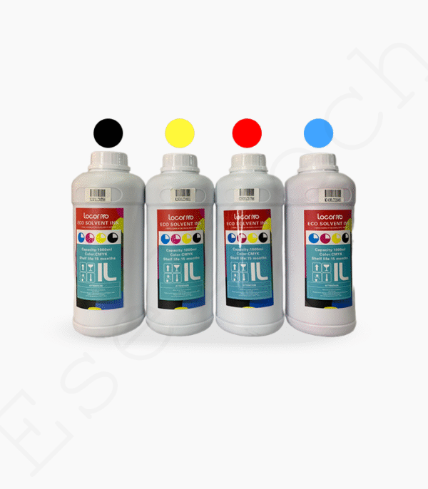 Jeu d'Encres Éco-Solvant Locor Pro (XP600/DX5/DX7) - 4 Couleurs CMYK | Pour Traceurs Mutoh, Roland